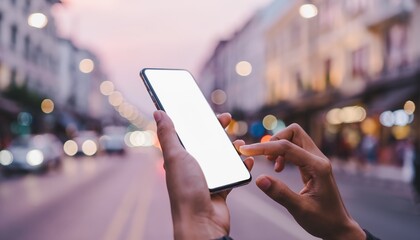 Person Holding Smartphone in City Street at Dusk.