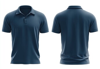 Navy polo shirt, front & back view, isolated on white background