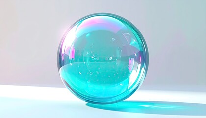 Iridescent sphere casting a shadow on a light surface