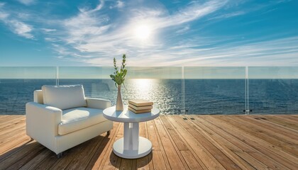 Serene Balcony Oasis with Armchair and Ocean View.