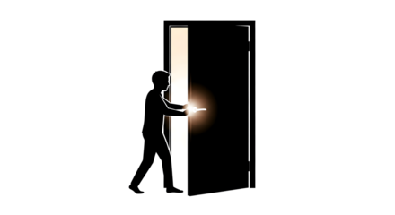 Man in silhouette opening a door to a bright light opportunity concept