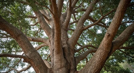 Fototapeta premium Massive tree trunk and branches, viewed from below