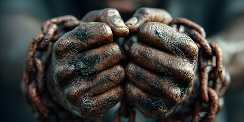 Depiction of hands breaking chains, symbolizing liberation and the abolition of slavery