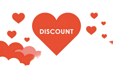 Red heart discount symbol with floating hearts on white isolated on transparent background
