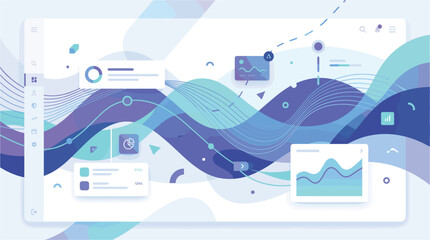 Modern analytics dashboard interface with flowing data waves charts widgets and abstract financial visualization for business intelligence technology platforms