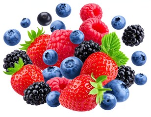 Assorted vibrant berries strawberries, raspberries, blueberries, blackberries