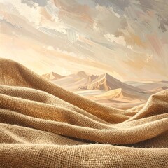 Canvas-like landscape with desert mountains, sky and textured foreground