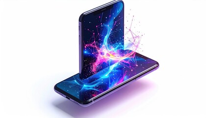 Modern smartphone showcases digital network connections emanating, light show