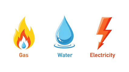 Gas Water Electricity button icon. Clipart image isolated on white background