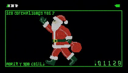 Retro Computer Display Animated Santa Claus Walking Holiday Greeting
