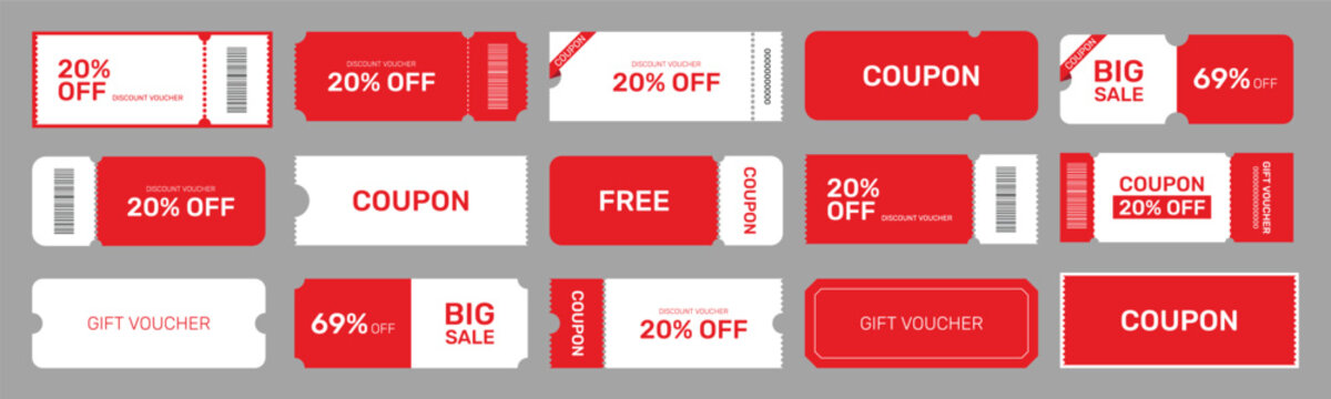Coupon Promotion Vector Set. Discount Voucher, Gift Voucher, Coupon Book and Special Offer Coupons. editable eps 10
