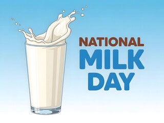 National milk day illustration with a glass of milk splashing