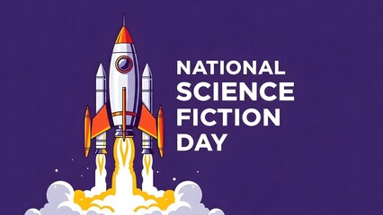 National Science Fiction Day Illustration with Rocket Launch, Space Theme and Futuristic Design