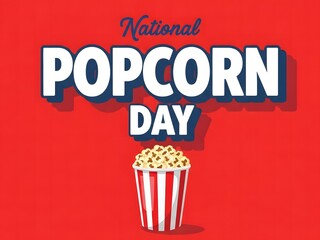 National popcorn day celebration with popcorn bucket on red background