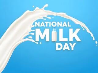National milk day celebration with milk splash on blue background