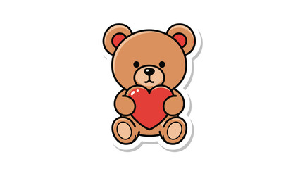 Cute Teddy Bear Holding Red Heart, Valentine's Day Cartoon Sticker © Telo