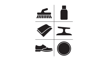 Shoe care icons arranged in a grid, showcasing various tools and accessories
