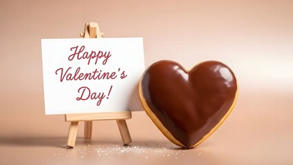Happy Valentine&rsquo;s Day Chocolate Heart with Greeting Card on Soft Romantic Background