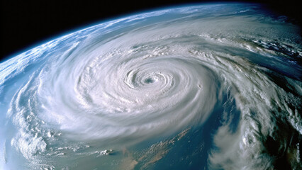 Eye of hurricane over atlantic ocean from satellite view concept. A stunning view of a powerful hurricane swirling over the ocean.
