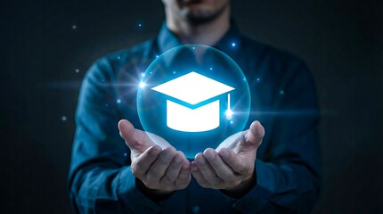 Digital graduation cap and modern education technology concept
