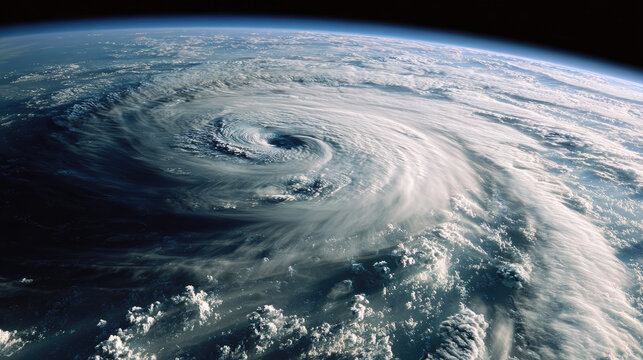 Eye of hurricane over atlantic ocean from satellite view concept. A stunning aerial view of a spiraling hurricane over the ocean.
