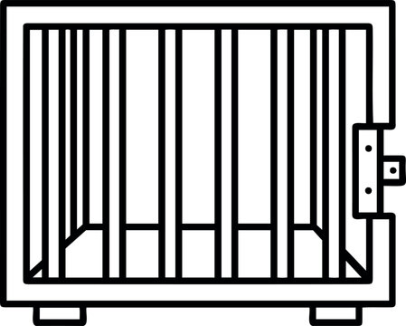 Simple black and white line art icon of a metal cage or jail cell representing confinement, security, or imprisonment