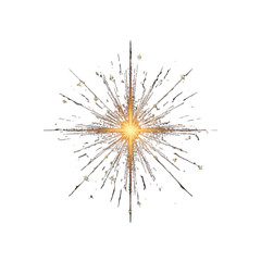 Obraz premium A vibrant explosion of golden sparks radiating from a central point, creating a dynamic and energetic visual effect.