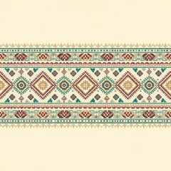 Obraz premium Vibrant ethnic geometric embroidery pattern for traditional textile garment neckline design