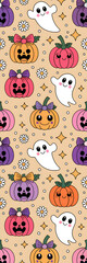 Cute Cartoon Ghosts and Pumpkins Pattern: Colorful Halloween Background Design for Festive Holiday Celebrations