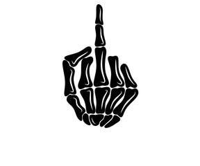 Middle finger skeleton sillhouette design vector, middle finger skull black image, middle finger skeleton black icon,middle finger skeleton sillhouette illustration 
