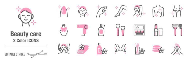 抜け感のあるカジュアルな２色・アイコンセット｜キラキラおしゃれな美容、エステ [線の編集可能]