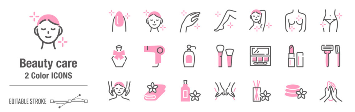 抜け感のあるカジュアルな２色・アイコンセット｜キラキラおしゃれな美容、エステ [線の編集可能]