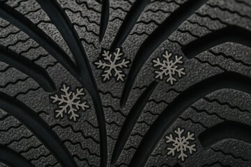 Macro of winter tire tread with snowflake symbols