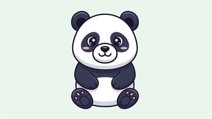 Naklejka premium Cute cartoon baby panda sitting with a happy expression on a light green background.