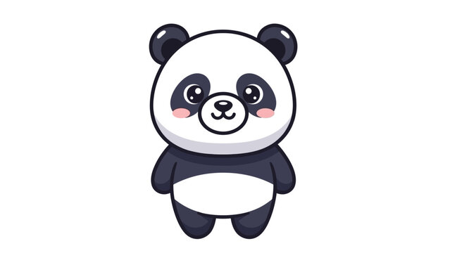 A cute cartoon baby panda standing and smiling with a white background.