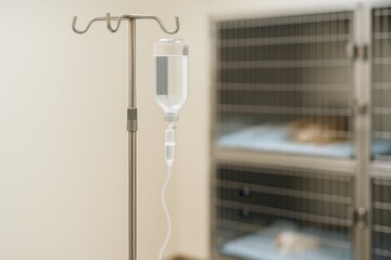 IV Drip Stand in Veterinary Clinic Recovery Area