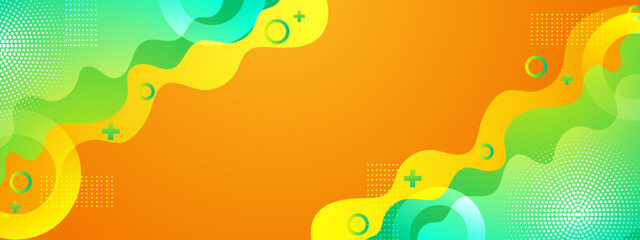 Orange background with abstract shapes and halftone patterns