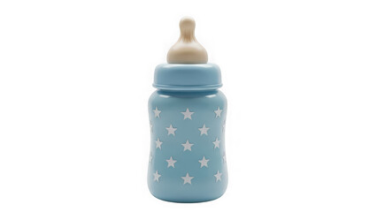 Baby bottle with blue star pattern isolated on transparent background