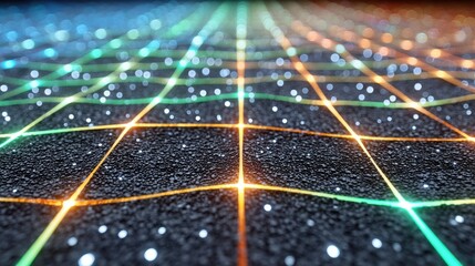 Abstract Digital Grid With Colorful Lights And Particles