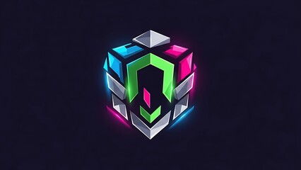 A striking isometric glowing cube, featuring intricate geometric patterns and vibrant neon colors, stands out against a dark, futuristic background.