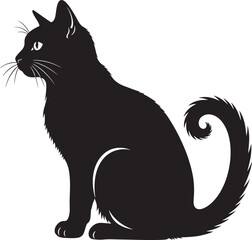 Beautiful black cat sitting with curly tail © Rulia