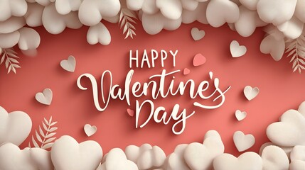 Happy Valentine's Day greeting card design with hearts on a pink background in a simple layout