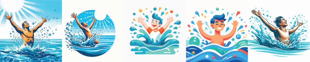 VECTOR OF MAN PLAYING IN WHITE BACKGROUND WATER