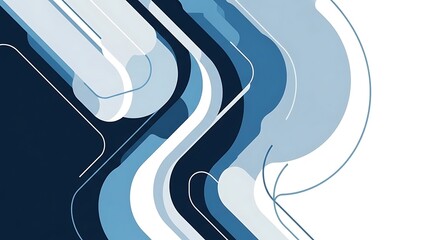 Dynamic shades of blue and white form a series of elegant, flowing abstract waves, suggesting data streams and technological progress.