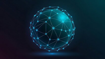 A futuristic glowing blue wireframe sphere representing a global network connection or digital technology on a dark background.