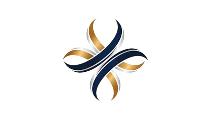 An elegant abstract logo featuring four intertwined golden and dark blue ribbon-like elements forming a symmetrical cross shape.