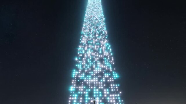 transcendent sequence of a divine pillar of teal light descending into a sapphire-stone mosque, symbolizing Laylatul Qadr.