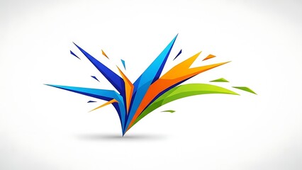 A dynamic and vibrant abstract illustration depicting an explosion of colorful, sharp, and flowing geometric shapes against a bright background.