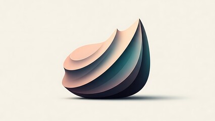 A beautifully rendered 3D abstract object with layered, undulating curves in subtle pastel and dark gradient tones casting a soft shadow on a light background.