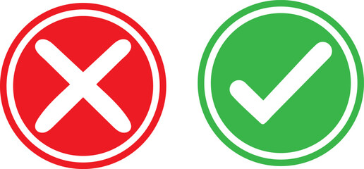 Obraz premium Red cross and green check symbols